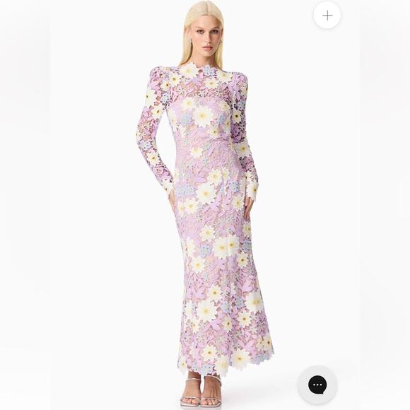 elliatt sigrid purple floral lace fit & flare long sleeve maxi dress size XL NEW - Picture 11 of 11